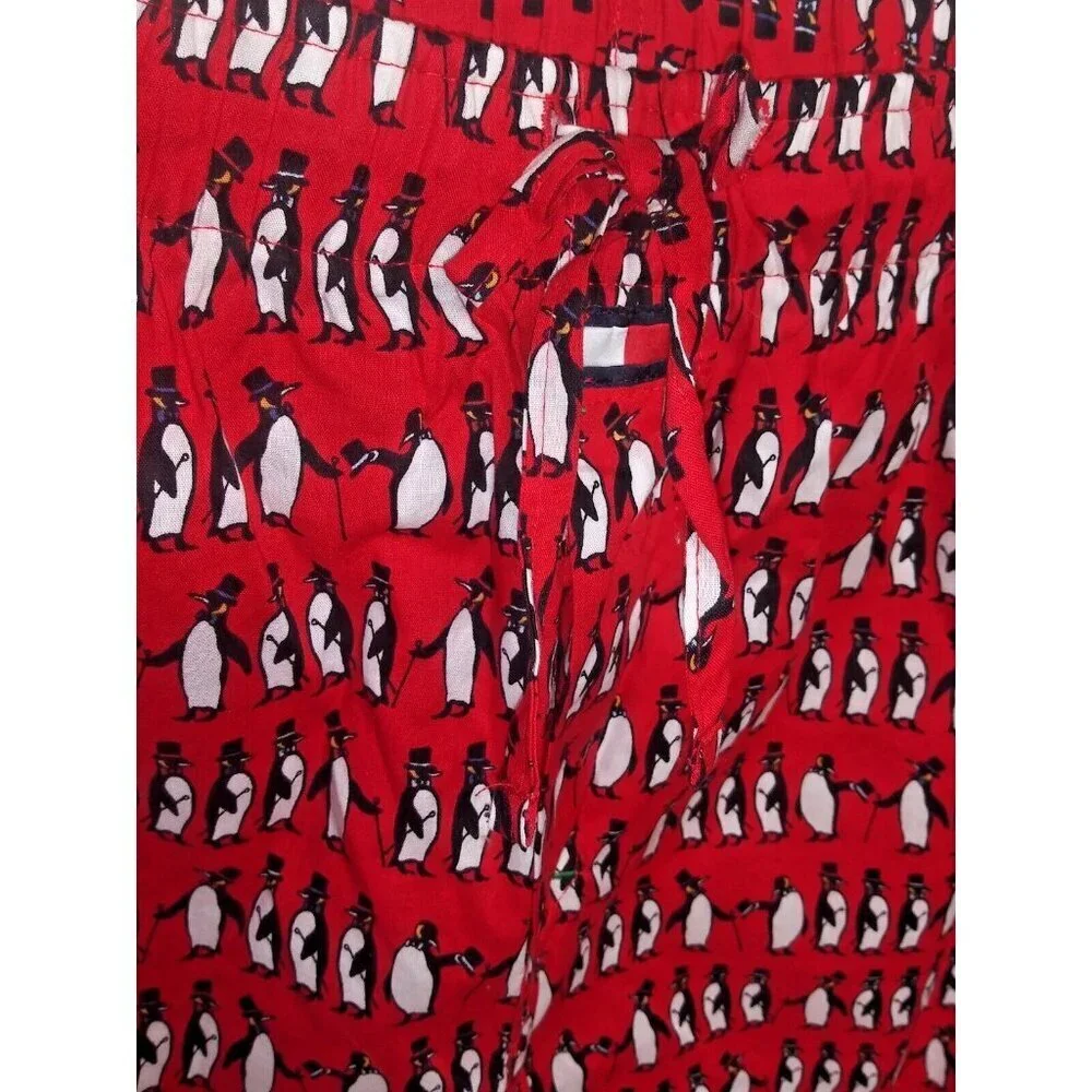 Tommy Hilfiger Men’s Pajama Pants XL Red PENGUIN PRINT allover Lounge Sleep EUC